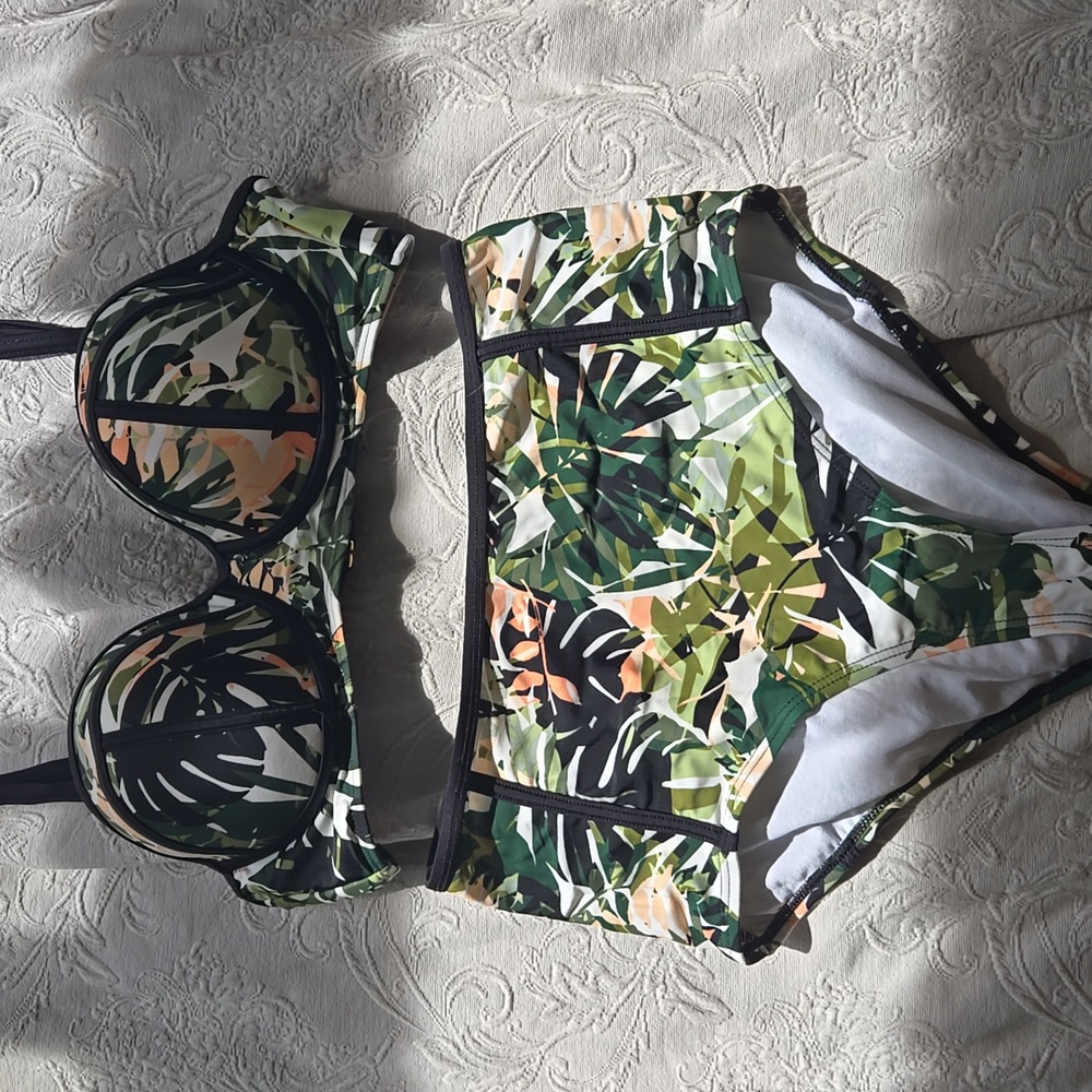 Size 12 Swimsuits For All Green and Black Bikini Set
